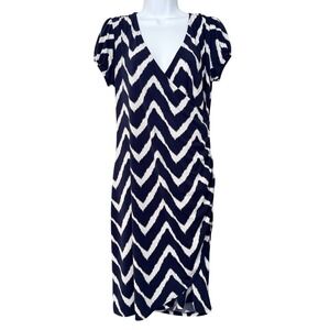 International Concepts Faux Wrap Dress Navy Blue Stripe‎ Jersey Knit Womens L